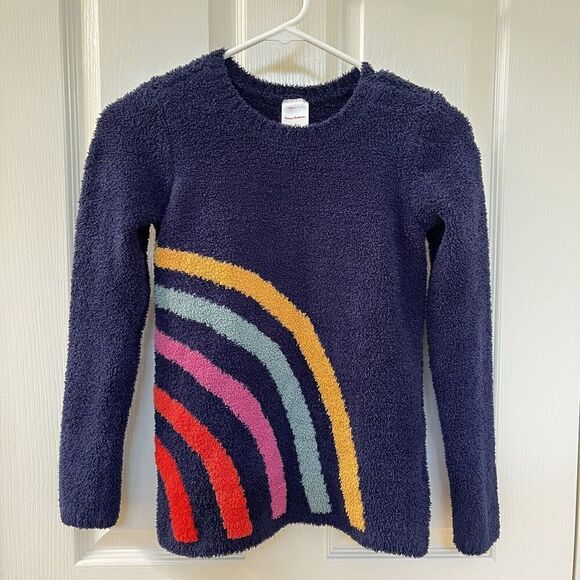 Hanna Andersson Rainbow Marshmallow Pullover Sweater Navy Girls Size 140 US 10 - Picture 1 of 11